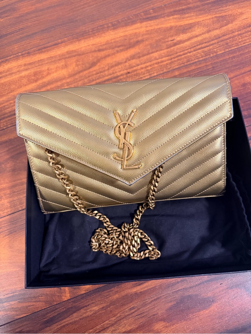 Saint Laurent YSL CLASSIC CASSANDRE CHAIN WALLET IN GRAIN DE POUDRE LEATHER - Picture 6 of 13